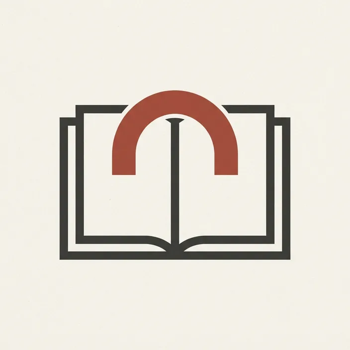 Открытая книга с дугой, связывающей две страницы.